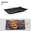 Plato especial para tienda de barbacoa rectangular melamina vajilla de plástico negro comercial kebab de ostra brochetas fritas plato creativo