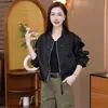 Chamarra de béisbol personalizada para mujer de figura petite, cuello alto, cierre, cintura con cordón 2026, top de chamarra brillante para otoño