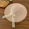 Sombrero de Paja con Cordones de Encaje Perlado para Mujer, Sombrero de Sol de Ala Ancha para Vacaciones en la Playa de Verano, Sombrero de Protección Solar con Ala Ancha