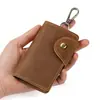 Bolsa de Chave de Porta de Casa em Couro Crazy Horse Retrô Camada Superior Couro Bovino Bolsa de Chave de Carro Couro Genuíno Botão de Pendurar para Chaves Masculina e Feminina