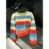 Suéter listrado colorido estilo coreano para mulheres, modelo novo, super estiloso, caimento solto casual, pulôver grosso