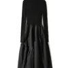 Vestido Longo Preto de Tricô Texturizado de Manga Longa Outono/Inverno 2026 Vestido de Lã Puff Emagrecedor