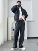 Conjunto Esportivo Casual Masculino Primavera e Outono Jaqueta com Gola Alta e Calça de Pernas Largas Conjunto de Duas Peças Moletom Listrado Solto Tendência e Calça de Moletom