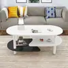 Mesa de centro ovalada de doble capa moderna y minimalista para sala de estar, apartamento pequeño, mesa de té simple para balcón de casa creativa y económica