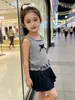Conjunto de Colete para Meninas Roupa de Verão Novo Estilo Coreano Moda Infantil Renda Cropped Saia Plissada Conjunto Duas Peças para Bebê