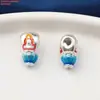 Plata de Ley Epoxy Azul Quemado Escama de Hoja Anillo Doble Colgante Accesorios de Tres Vías Retro DIY Material de Abalorios Hecho a Mano Joyería