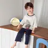 Pijama infantil de modal, ropa de verano para aire acondicionado, ropa de casa, conjunto infantil, manga tres cuartos, pantalón tres cuartos, estilo fino para niños y niñas