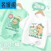 Camiseta de Manga Corta para Niña 2025 Nueva Niña Algodón Puro Capibala Tops Ropa de Verano Delgada Transpirable Holgada para Niños
