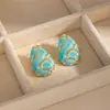 Pendientes de Estilo Transfronterizo Europeo y Americano, Diseño de Estilo Ins Francés, Pendientes de Acero Inoxidable Turquesa, Pendientes de Perlas de Alta Gama