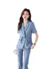 Nueva Chaqueta de Traje de Manga Corta de Verano para Mujer, Atuendo Formal Profesional, Traje de Tres Piezas de Cuello Blanco de Alta Gama para Oficina, Alta Gama