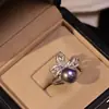 Estilo Ins Japonés y Coreano Amazon Más Vendido Anillo de Perla con Diseño de Lujo Ligero Anillo de Mariposa Incrustado con Circonita para Mujeres