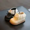 Zapatos para bebé niña, botines pequeños de piel, zapatos de algodón con peluche para invierno, zapatos para bebé con suela suave para caminar, botines cortos de princesa, botas para niña
