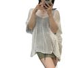 Camiseta de Punto Holgada a la Moda, Hueca, Transparente, con Cordón, Versátil