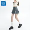 Saia Plissada Curta Jeans Azul Vintage Moda Feminina Primavera e Verão Versátil Novo Estilo Menina Popular Anti-reflexo Saia Evasê