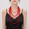 Collar largo de perlas multicapa ins de celebridad de Internet de Corea del Sur para mujer, elegante, elegante, decoración para vestido de noche, cadena para suéter