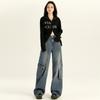 Estilo Retro Americano Protección Ambiental Azul Electrolítico Ropa de Trabajo Jeans para Mujer Cintura Alta Adelgazantes Pierna Ancha Pantalones para Otoño 2024 Nuevo
