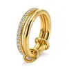 Anéis Europeus e Americanos Transfronteiriços de Aço Titânio Cravejados com Diamantes em Camadas, Estilo Ins Moda Banhados a Ouro 18K Anéis Personalizados para Homens e Mulheres Venda por Atacado