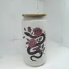 Copo Mason Jar de Vidro 16oz para Cerveja Cola Água com Logotipo Personalizado de Natal em Estoque Transfronteiriço Sublimação