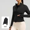 Chamarra de yoga para mujer con cuello alto y forro polar, manga larga, con cremallera, abrigo cálido para fitness, top deportivo ajustado del mismo color, polar color durazno