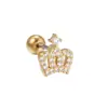 Moda nova haste de aço inoxidável piercing brincos zircão coroa flor parafuso torção bola orelha osso stud osso macio brincos