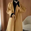 Abrigo de lana de doble cara estilo coreano para mujer, largo, hasta la rodilla, holgado, talla grande, con bolsillos, abrigo de lana para otoño e invierno, transfronterizo