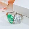 Exquisito anillo de circonita verde y blanca para mujer, ligero, de lujo, moderno, personalizado, para ir al trabajo, combinable, de alta gama, abierto.