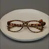 Montura de Gafas con Estampado de Leopardo para Gatito Sin Cristales Montura Decorativa Lisa Linda Ins Retro Y2K Carey Gafas Redondas