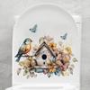 Casa de pájaros transfronteriza, arbusto de flores, decoración, baño, baño, inodoro, pegatina, autoadhesiva, extraíble, pegatina de pared