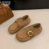 Sapatos Birkenstock de Couro Genuíno com Solado Grosso Duas Formas Sapatos Femininos Individuais 2026 Outono/Inverno Novo Estilo Mocassins Casuais com Pelúcia Sapatos de Algodão Slip-On