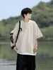 Camiseta de hombre suelta de manga corta, estilo falso dos piezas, camiseta de verano con bloques de color de manga corta, manga tres cuartos, cuello Henley juvenil, estilo ligero