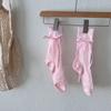 Meias JK de cano médio femininas estilo ballet com laço de tira francesa, meias finas de malha de verão de cor sólida sem felpa
