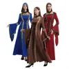 S-5XL, estilo europeo y americano, vestido con capucha de estilo retro medieval de corte, escote cuadrado, mangas acampanadas y falda amplia