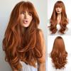 Peluca de comercio exterior transfronterizo más vendida de Europa y Estados Unidos, flequillo de aire para mujer, onda grande naranja, cabello largo rizado, peluca de fibra química