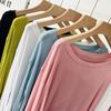 Algodón Tencel Parte Delantera Corta Parte Trasera Larga Mangas de Murciélago Manga Larga Holgada Camiseta Corta de Verano Delgada Suave Traje Deportivo para Yoga y Baile