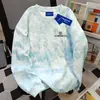 Moletom Casual com Estampa de Letras na Rua, Gola Redonda, Manga Longa para Mulheres, Outono e Inverno, Tie-Dye Rosa, Tops Estilo Preppy