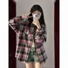 Camisa de Cuadros Rosas Desgastada Bordada 2025 para Hombres y Mujeres Otoño Nuevo Diseño Retro Americano Top Holgado Listo para la Venta