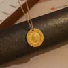 Collar Colgante Amarillo Dios de la Riqueza para Mujer Moda Nuevo Método Chino Antiguo Oro Sha Cinco Caminos Dios de la Riqueza Redondo Marca Lucky Nafu Cadena para Clavícula