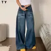 Jeans Retro Americanos Scimitar Pequeños para Mujer, de Cintura Alta, Holgados, Pantalones de Pierna Ancha Adelgazantes, Pantalones Rectos de Caída Larga hasta el Suelo
