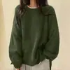 Suéter coreano chic de ocho colores para otoño e invierno, estilo perezoso francés, cuello redondo, abertura lateral, holgado, casual, versátil, de manga larga para mujer