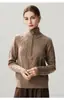 Otoño e Invierno Nueva Camiseta Base de Punto de Cachemira Moda Suave Cómoda Color Sólido Simple Cuello Semi Alto Cremallera Para Mujer