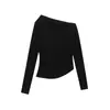 Exportación Transfronteriza Ropa de Mujer Otoño 2025 Estilo Europeo y Americano Hombro Asimétrico Oblicuo Mangas Largas Prendas de Punto Tops para Mujer D525589F