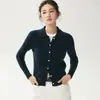 Nueva colección de otoño e invierno: Cárdigan de punto de cachemira con cuello polo y ribete de encaje, color liso, versátil, adelgazante y adecuado para el trabajo
