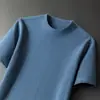 Camiseta casual de punto fino de color liso con manga corta, nueva llegada para hombre de mediana edad, otoño e invierno, calibre 16, 80 count, manga media, prenda interior de punto