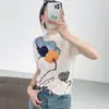 Camiseta de Manga Corta Redonda Estilo Miyake Estéreo Pintura al Óleo Floral Pleats de Alta Elasticidad Anti-Arrugas Corte Delgado Top Versátil para Mujer