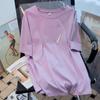 Camiseta Básica de Algodón Puro de Longitud Media Holgada para Mujer, Manga Corta Unisex Tallas Grandes Versátil, para Examen de Admisión Universitaria