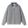 Ropa ACU para Hombre Sudadera con Cuello a Cuadros para Hombre, Textura Tejida Ajuste Holgado Manga Raglán Casual Vintage Top POLO