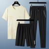 Traje Deportivo de Seda de Hielo 2025 Tres Piezas Camiseta de Manga Corta para Hombre Pantalones Casuales de Seda de Hielo Pantalones Cortos de Seda de Hielo Pantalones de Manga Corta