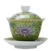 Cuenco de esmalte estilo palacio con tres flores a la parrilla, taza de té de cerámica, juego de té de kung fu, cuenco de té dorado con trazado, cuenco de una sola tapa