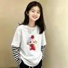 Camiseta Patchwork de Manga Longa para Meninas Estilo Primavera e Outono 2026 Nova Outono Top Casual de Algodão Puro para Crianças de Média e Idade Roupas de Outono