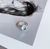 Anel Oval Azul Céu Zircônia Doce e Fresco para Mulheres Estilo Francês Retro Prata Quebrada Fosca Prata S925 Anel Aberto para Dedo Indicador Tendência